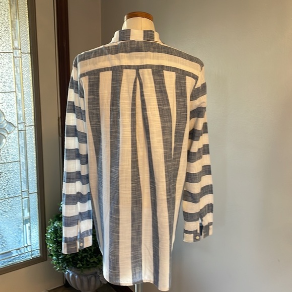 Tommy Hilfiger women’s contrast bold stripe button down shirt cotton classic Lrg - Picture 3 of 12